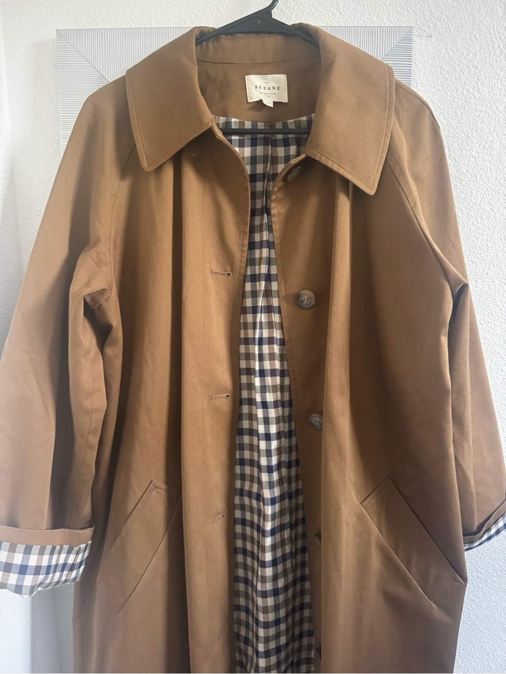 Sezane Clyde Trench Coat with Checked Lining